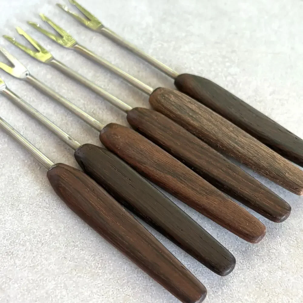 Vintage Stainless Germany Appetizer Forks Wood Handle Set of 6